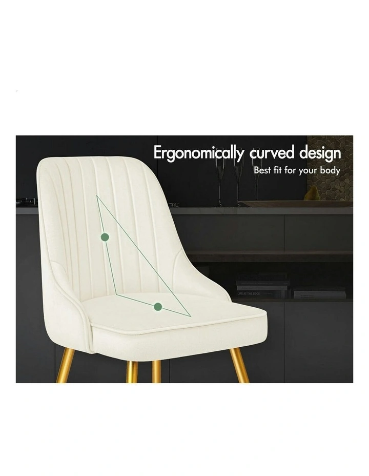 Velvet Accent Lounge Padded Tufted Seat Dining Chairs 2x in Beige image 4