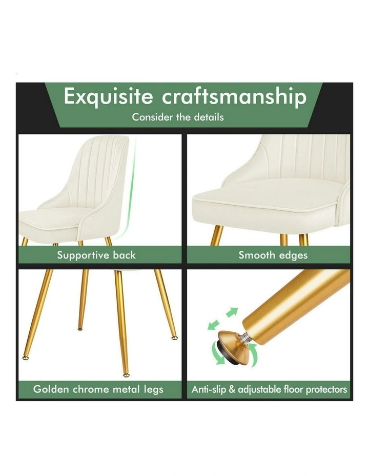 Velvet Accent Lounge Padded Tufted Seat Dining Chairs 2x in Beige image 6