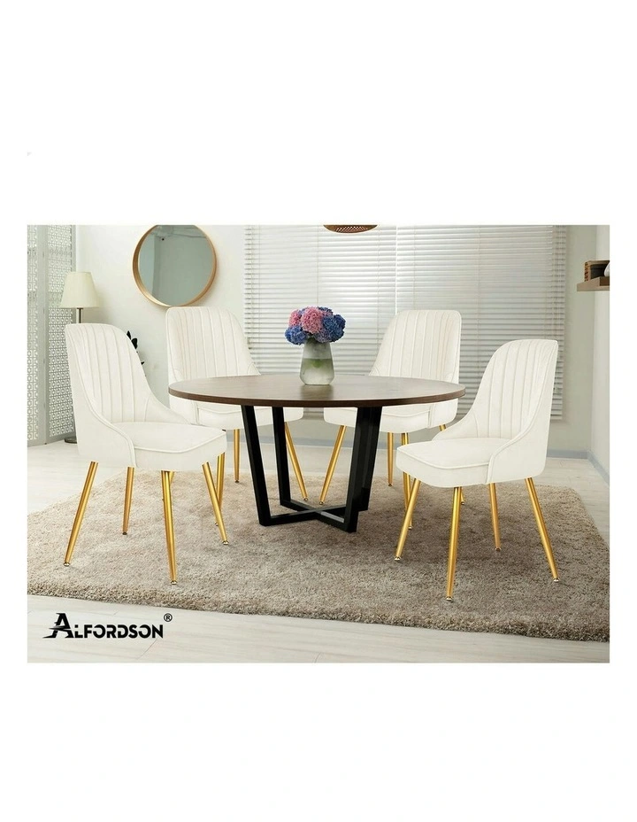 Velvet Accent Lounge Padded Tufted Seat Dining Chairs 2x in Beige image 7