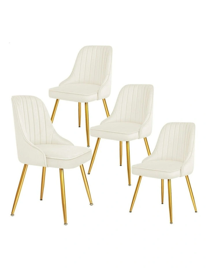 Velvet Accent Lounge Padded Tufted Seat Dining Chairs 4x in Beige image 1