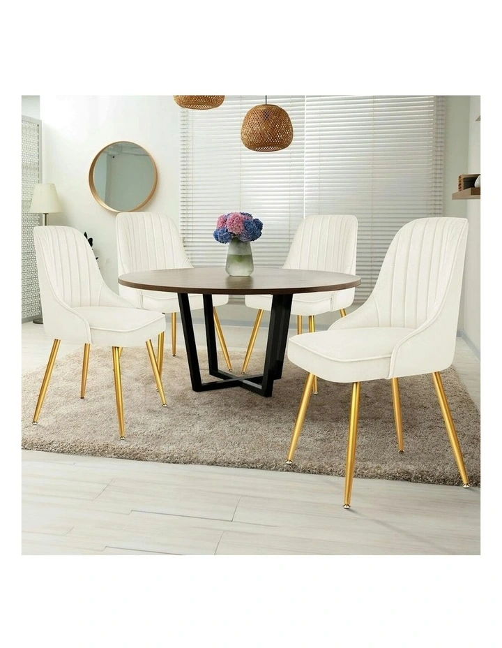 Velvet Accent Lounge Padded Tufted Seat Dining Chairs 4x in Beige image 2