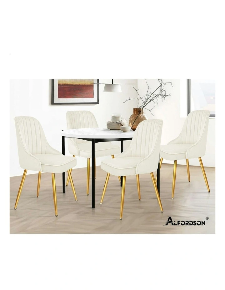 Velvet Accent Lounge Padded Tufted Seat Dining Chairs 4x in Beige image 7
