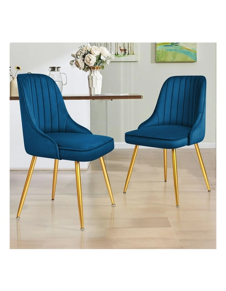 Velvet Dining Chairs 2x in Blue image 2
