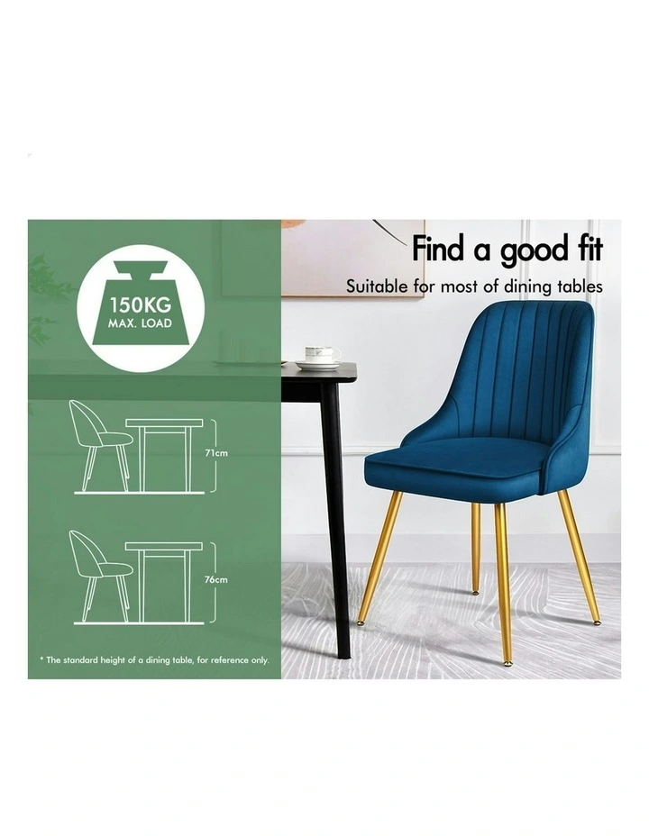 Velvet Dining Chairs 2x in Blue image 3