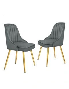 Velvet Padded Tufted Seat Dining Chairs 2x in Grey