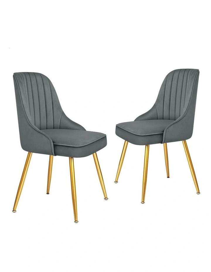 Velvet Padded Tufted Seat Dining Chairs 2x in Grey image 1