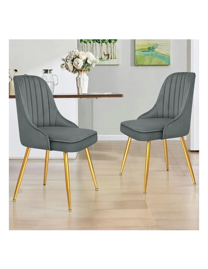 Velvet Padded Tufted Seat Dining Chairs 2x in Grey image 2