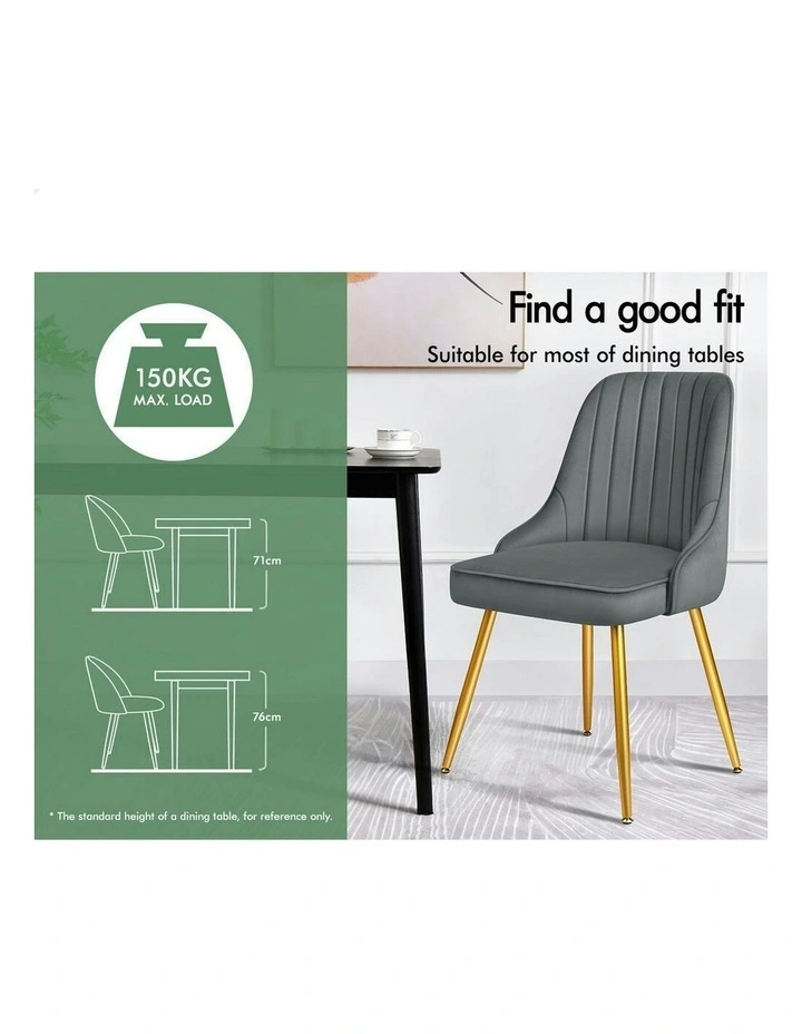 Velvet Padded Tufted Seat Dining Chairs 2x in Grey image 3