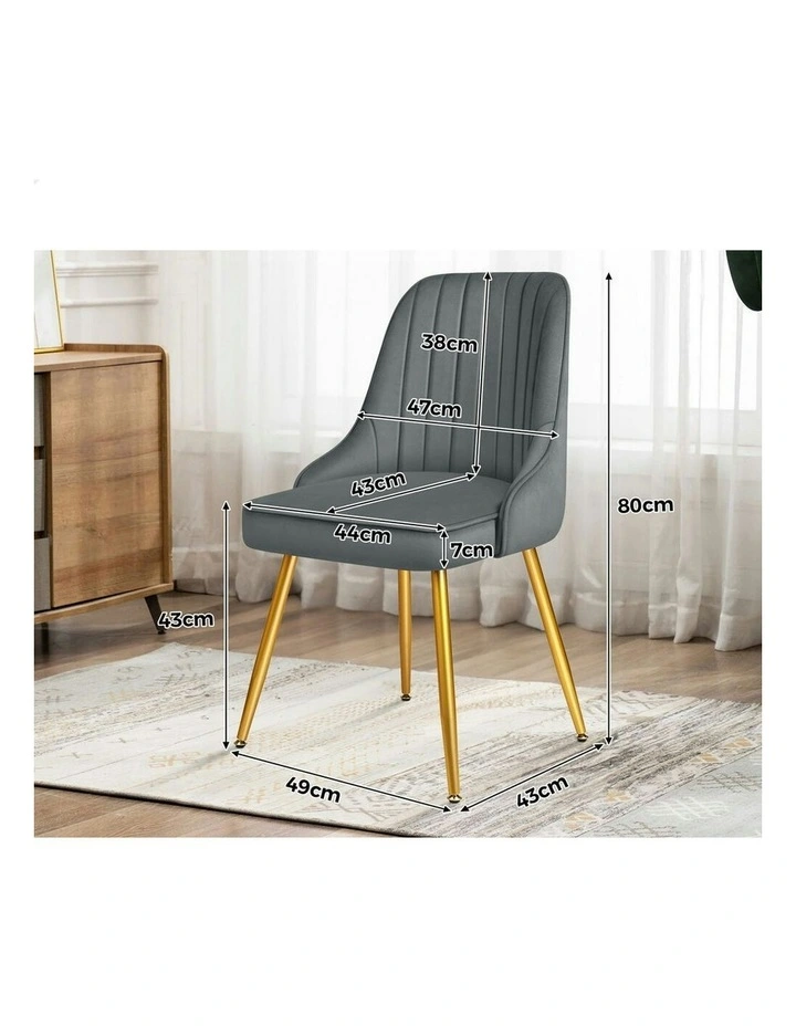 Velvet Padded Tufted Seat Dining Chairs 2x in Grey image 5