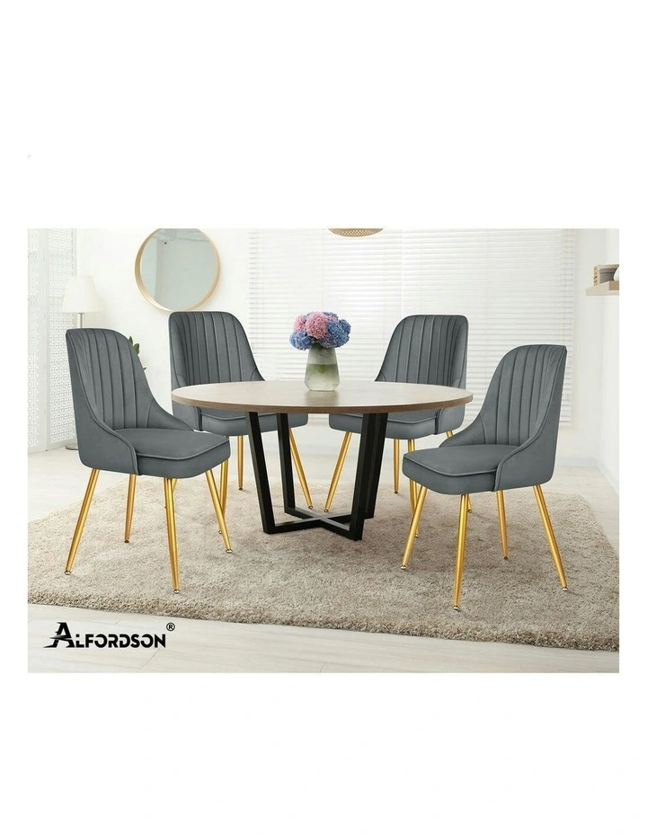 Velvet Padded Tufted Seat Dining Chairs 2x in Grey image 7