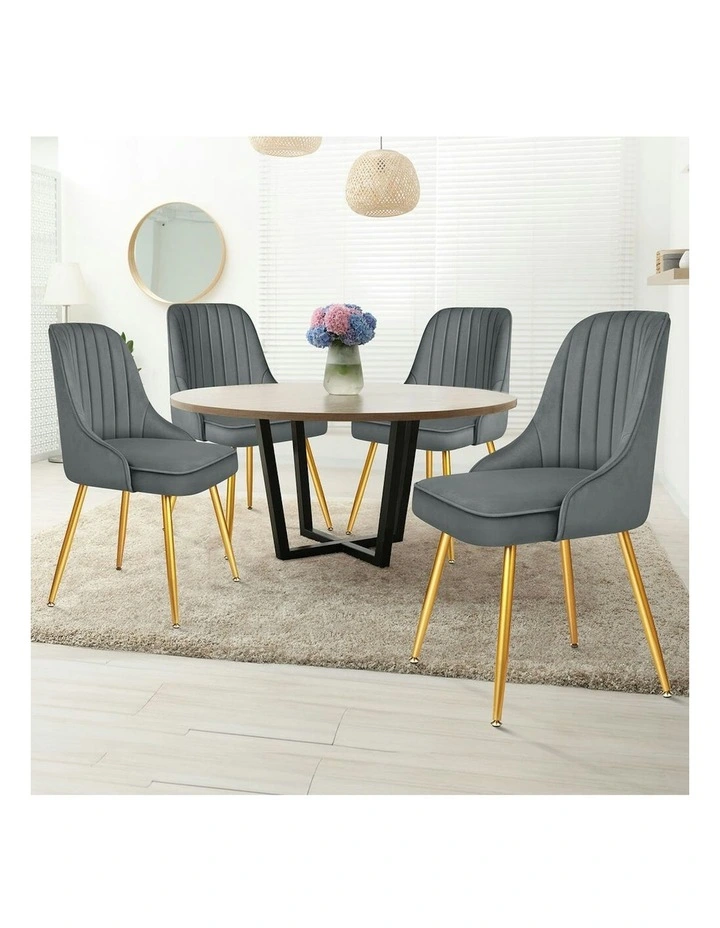 Velvet Padded Tufted Seat Dining Chairs 4x in Grey image 2