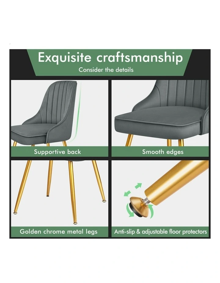 Velvet Padded Tufted Seat Dining Chairs 4x in Grey image 7