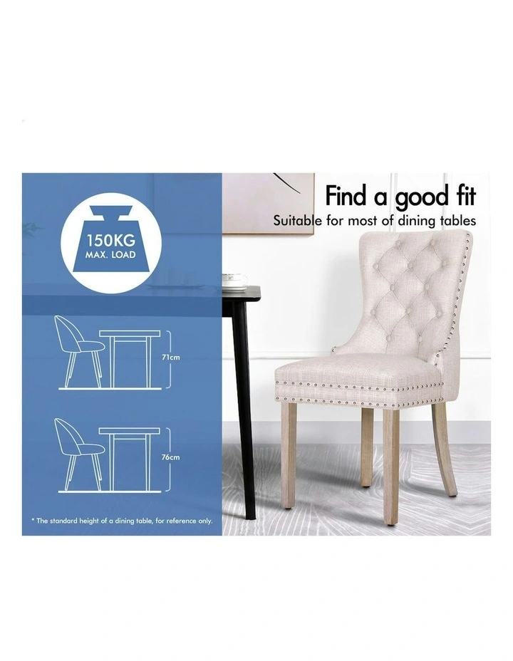 Retro Button Tufted Wooden Fabric Dining Chair 4x in Beige image 3