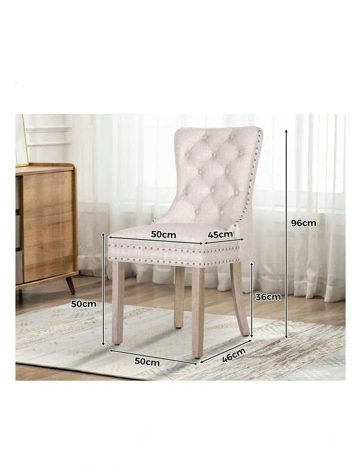 Retro Button Tufted Wooden Fabric Dining Chair 4x in Beige image 5