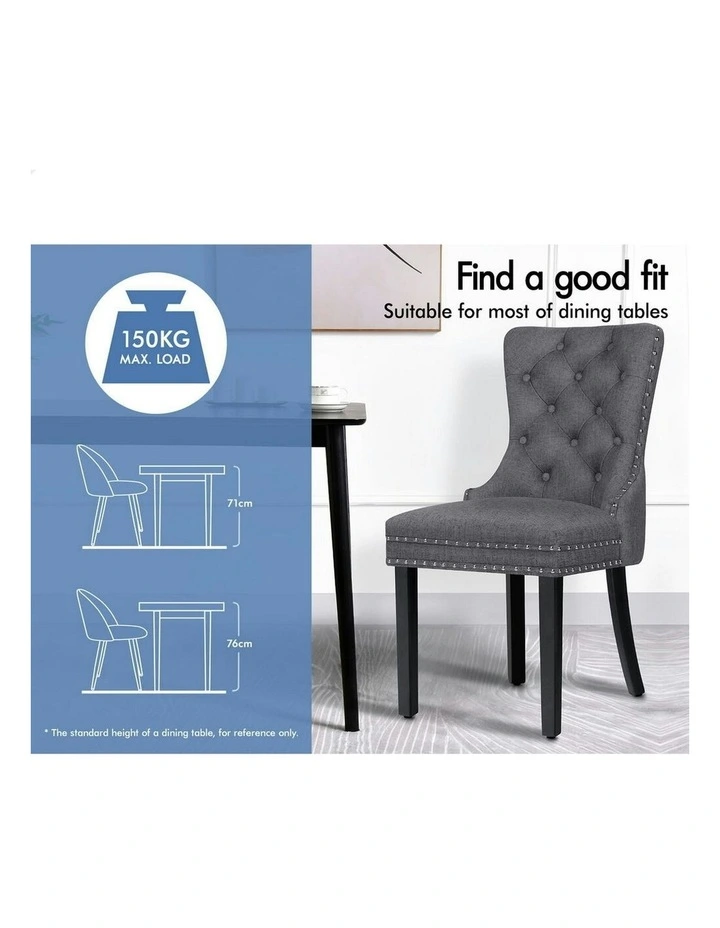 Retro Button Tufted Wooden Fabric Dining Chair 2x in Grey image 3