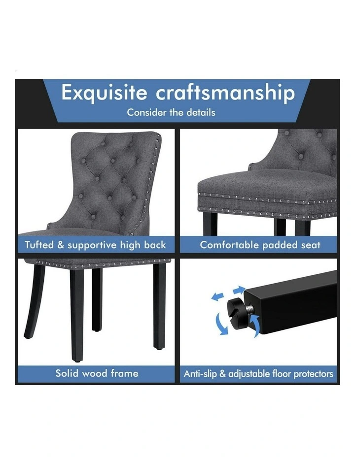 Retro Button Tufted Wooden Fabric Dining Chair 2x in Grey image 4