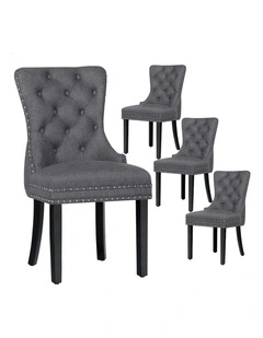 4x Retro Button Tufted Wooden Fabric Dining Chair in Grey