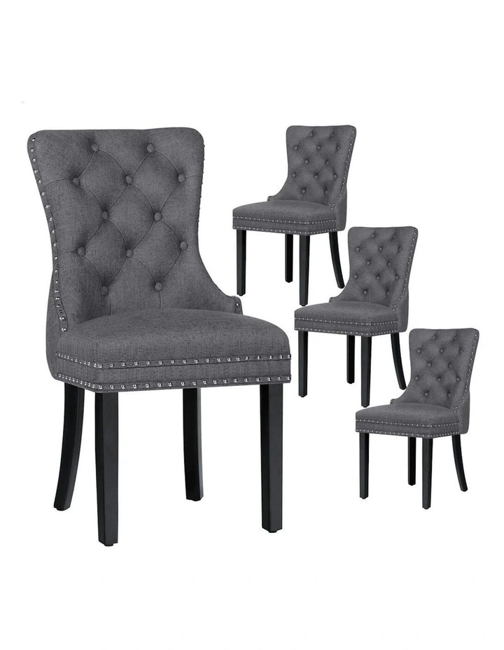 4x Retro Button Tufted Wooden Fabric Dining Chair in Grey image 1