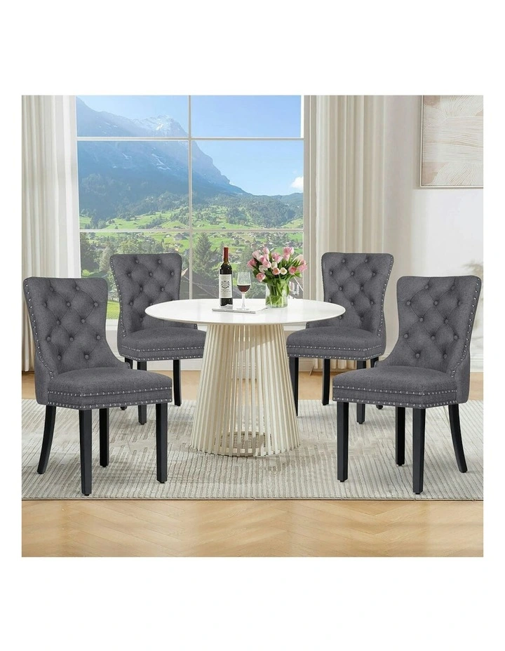 4x Retro Button Tufted Wooden Fabric Dining Chair in Grey image 2