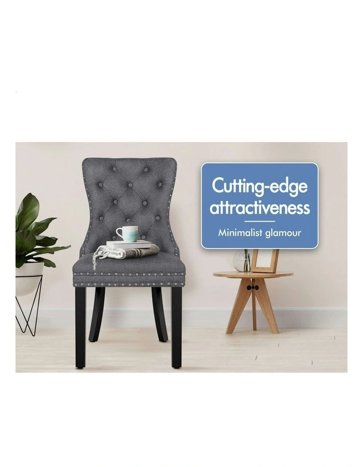 4x Retro Button Tufted Wooden Fabric Dining Chair in Grey image 4