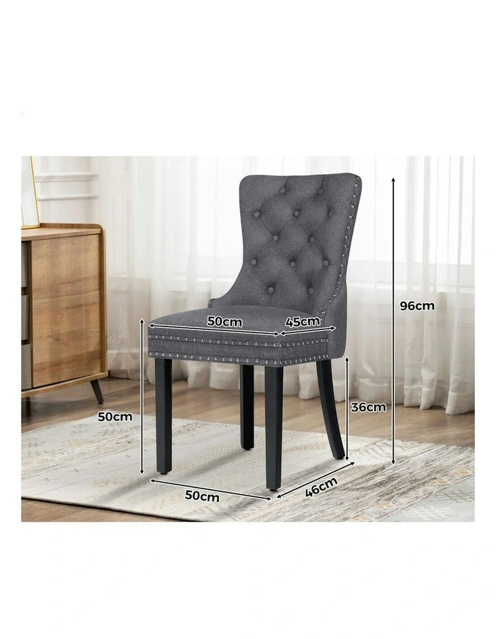 4x Retro Button Tufted Wooden Fabric Dining Chair in Grey image 5