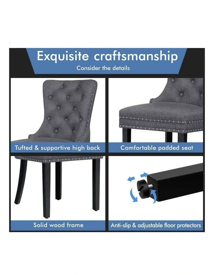 4x Retro Button Tufted Wooden Fabric Dining Chair in Grey image 6