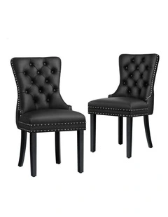 Retro Button Tufted Wooden Fabric Dining Chair 2x in Black
