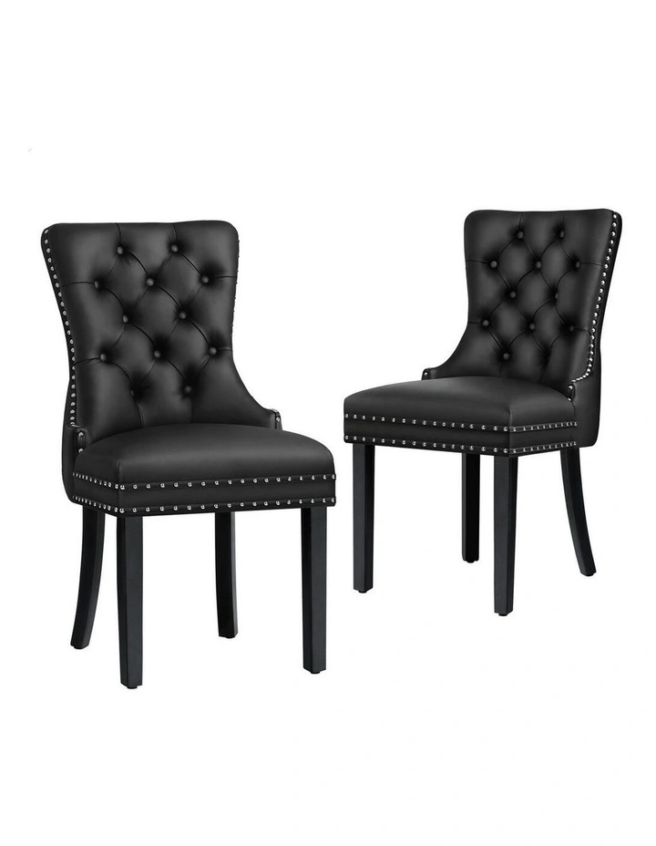 Retro Button Tufted Wooden Fabric Dining Chair 2x in Black image 1