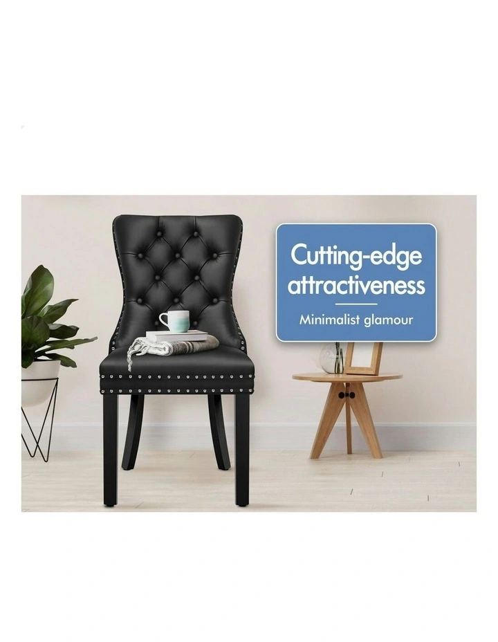 Retro Button Tufted Wooden Fabric Dining Chair 2x in Black image 3