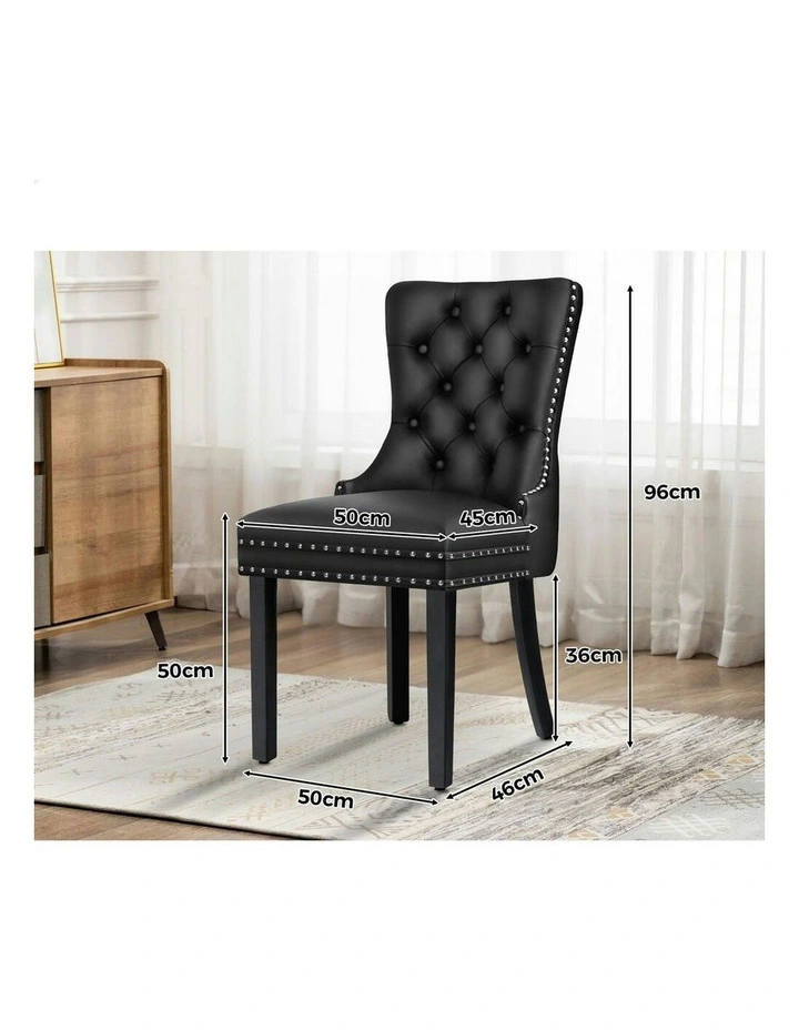 Retro Button Tufted Wooden Fabric Dining Chair 2x in Black image 4