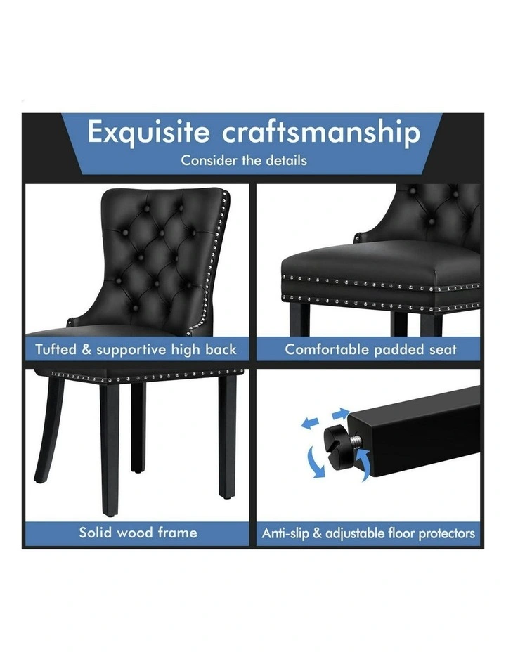 Retro Button Tufted Wooden Fabric Dining Chair 2x in Black image 5