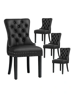 4x Retro Button Tufted Wooden Fabric Dining Chair in Black