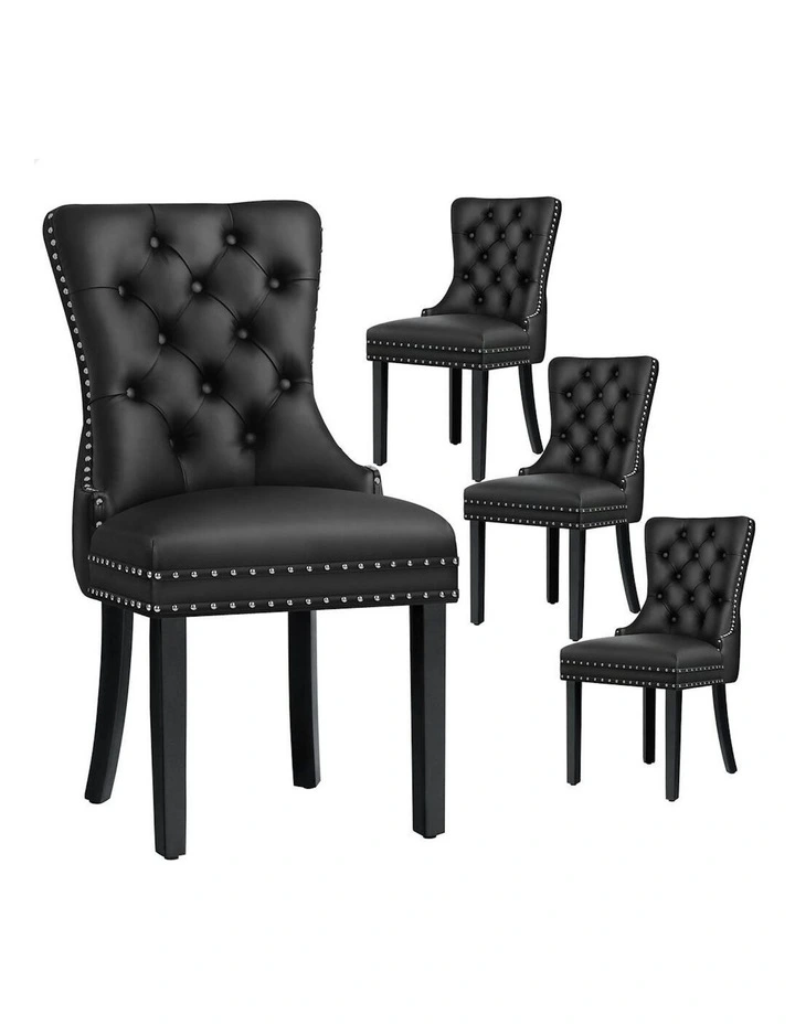 4x Retro Button Tufted Wooden Fabric Dining Chair in Black image 1