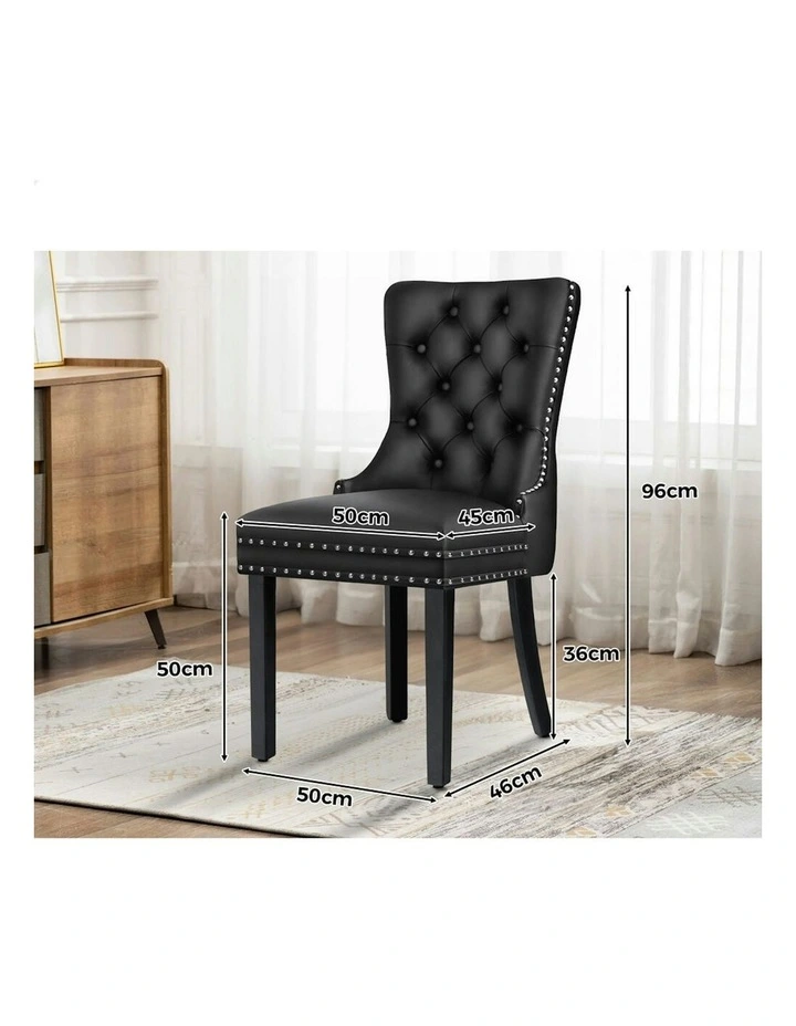 4x Retro Button Tufted Wooden Fabric Dining Chair in Black image 5