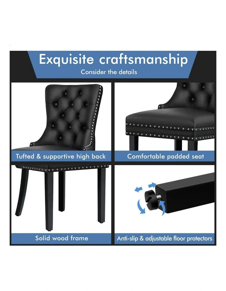 4x Retro Button Tufted Wooden Fabric Dining Chair in Black image 6