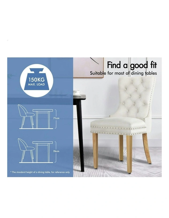 2x Retro Button Tufted Wooden Velvet Dining Chair in Beige image 3