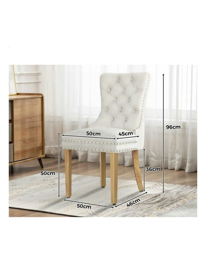 2x Retro Button Tufted Wooden Velvet Dining Chair in Beige image 5