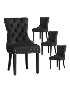 4x Retro Button Tufted Wooden Velvet Dining Chair in Black