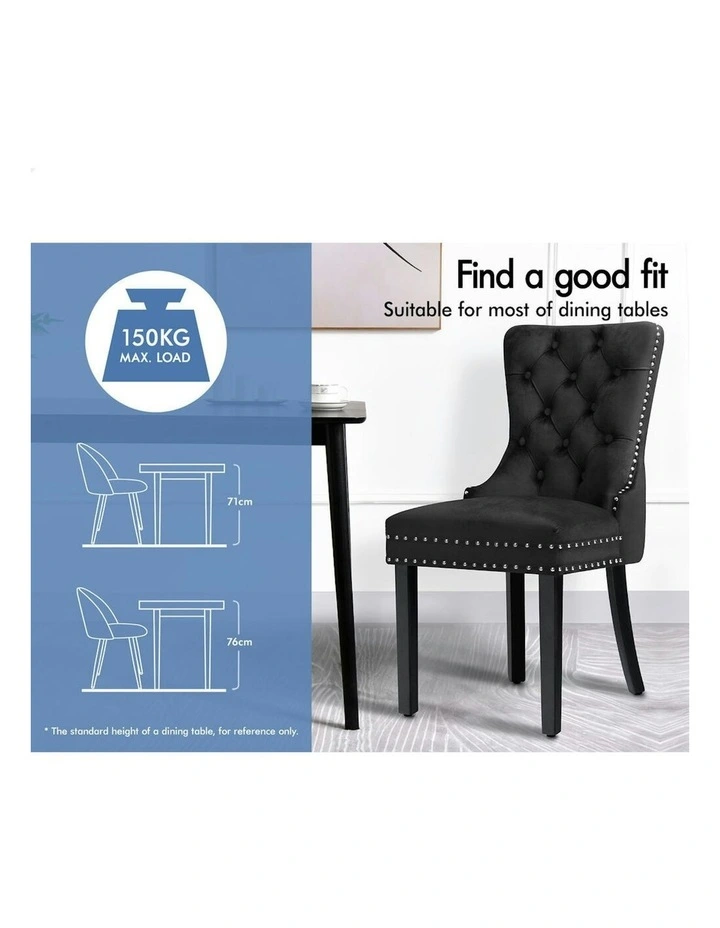 4x Retro Button Tufted Wooden Velvet Dining Chair in Black image 3
