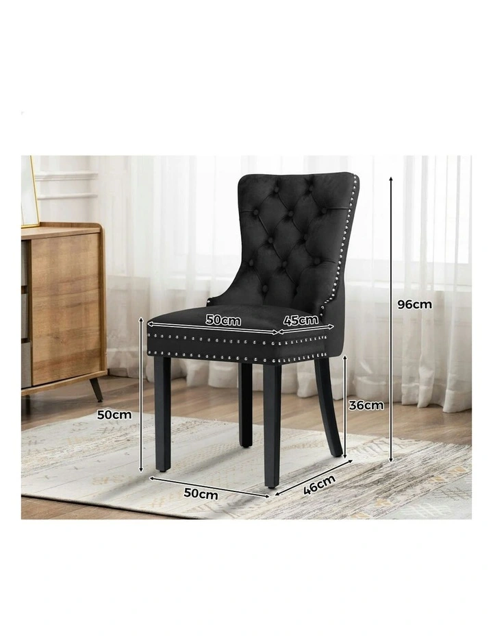 4x Retro Button Tufted Wooden Velvet Dining Chair in Black image 5