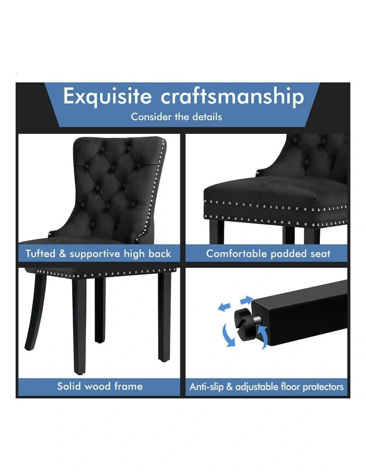 4x Retro Button Tufted Wooden Velvet Dining Chair in Black image 6