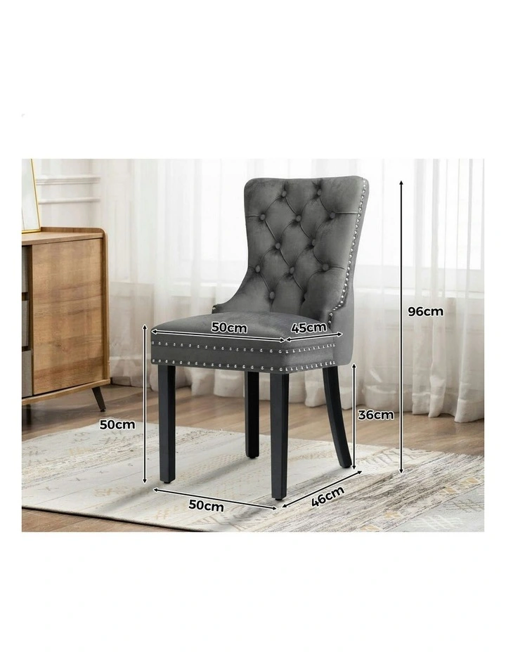 2x Retro Button Tufted Wooden Velvet Dining Chair in Grey image 5