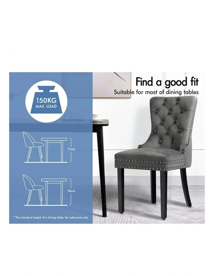 4x Retro Button Tufted Wooden Velvet Dining Chair in Grey image 3