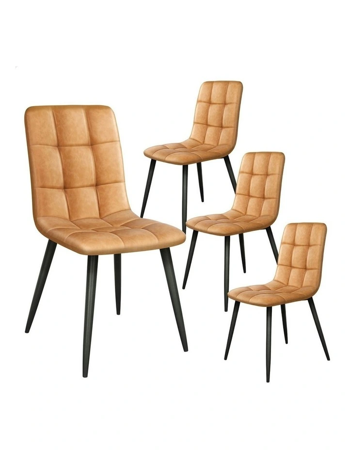 4x Retro PU Faux Leather Dining Chair in Brown image 1