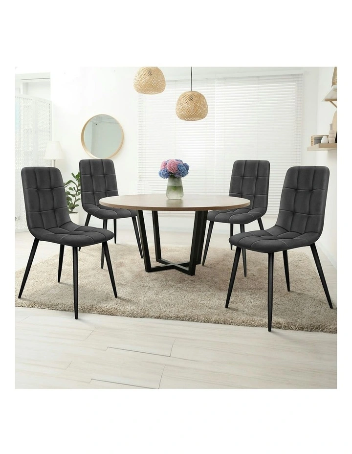 4x Elegant Retro Suede Fabric Dining Chair in Grey image 2