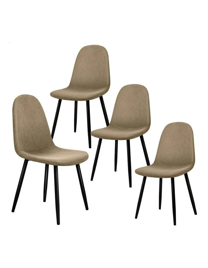 4x Kitchen Accent Upholstered Corduroy Dining Chair in Beige image 1
