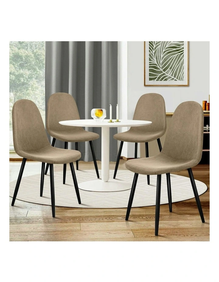 4x Kitchen Accent Upholstered Corduroy Dining Chair in Beige image 2
