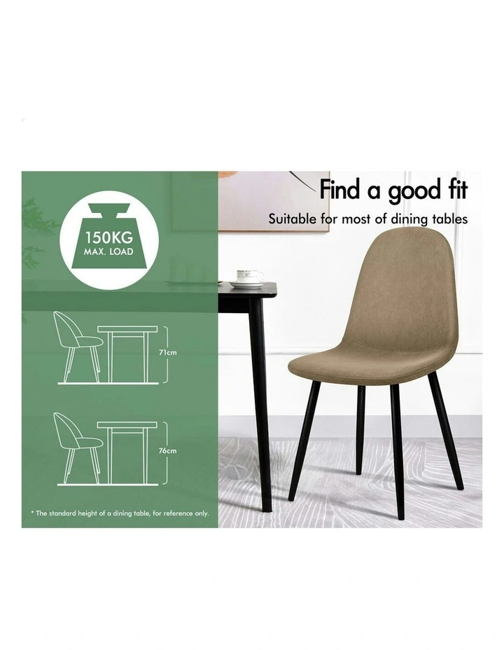 4x Kitchen Accent Upholstered Corduroy Dining Chair in Beige image 3