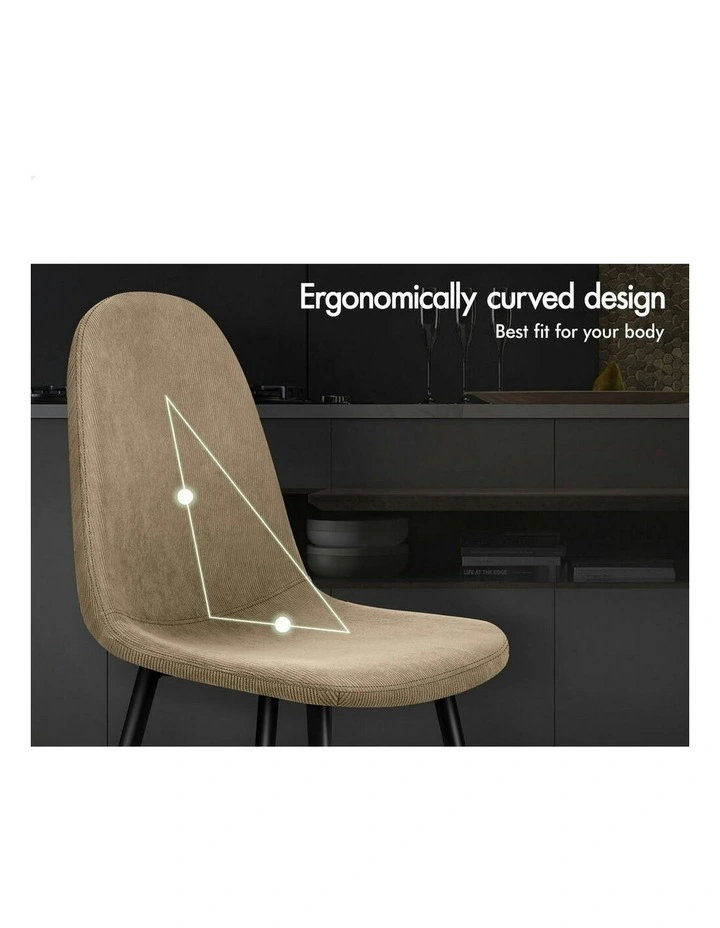 4x Kitchen Accent Upholstered Corduroy Dining Chair in Beige image 4