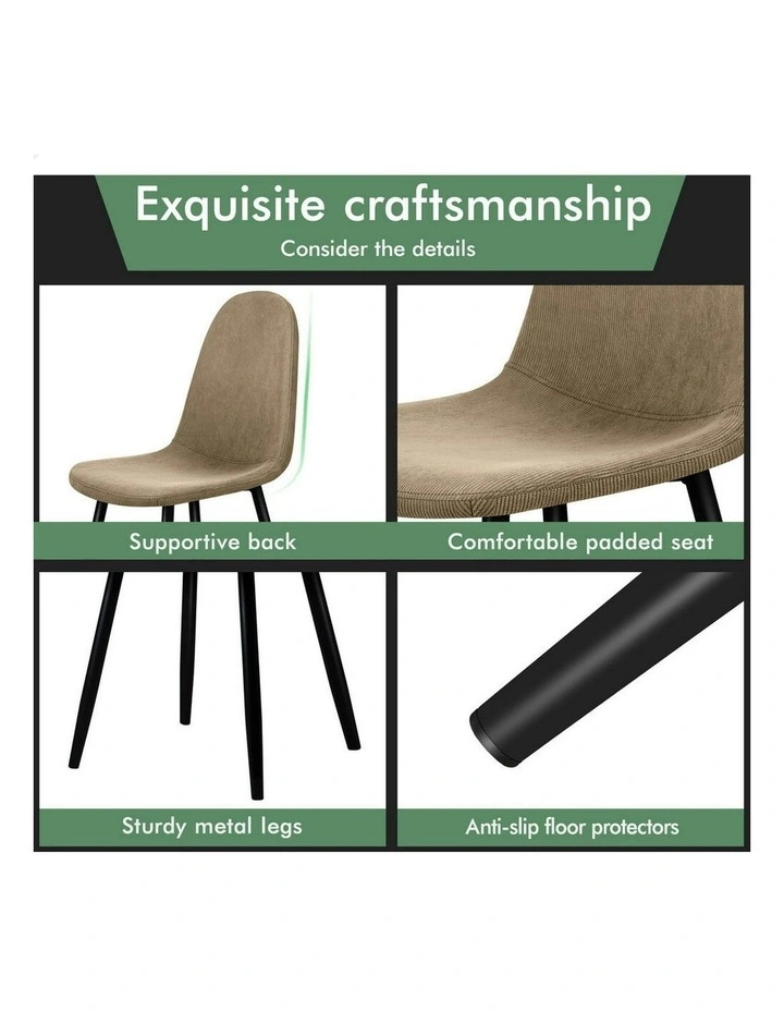 4x Kitchen Accent Upholstered Corduroy Dining Chair in Beige image 6